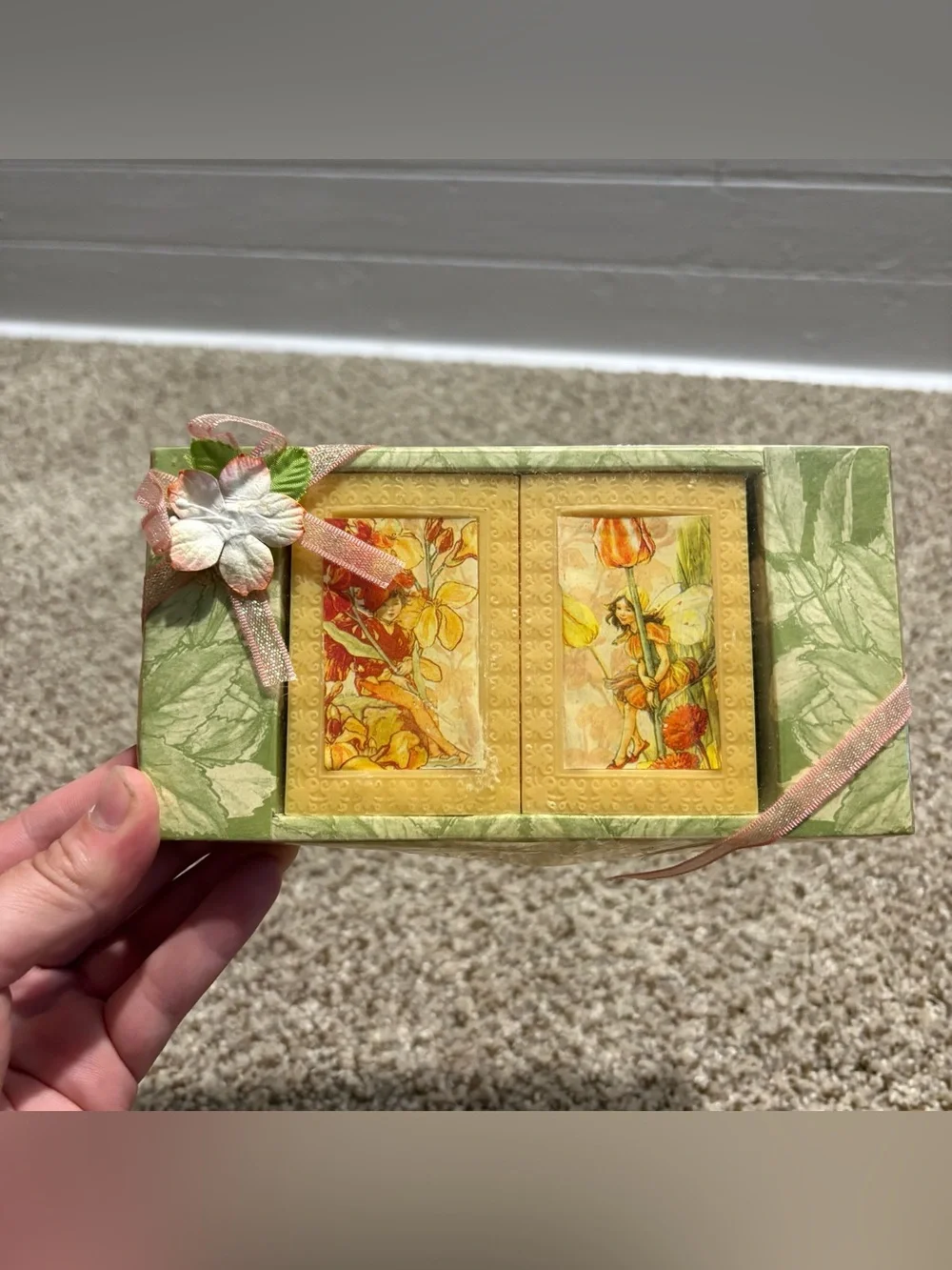 Floral Fairy Decorative Floral Designed Soaps with Ribbon Accent -Green & Yellow